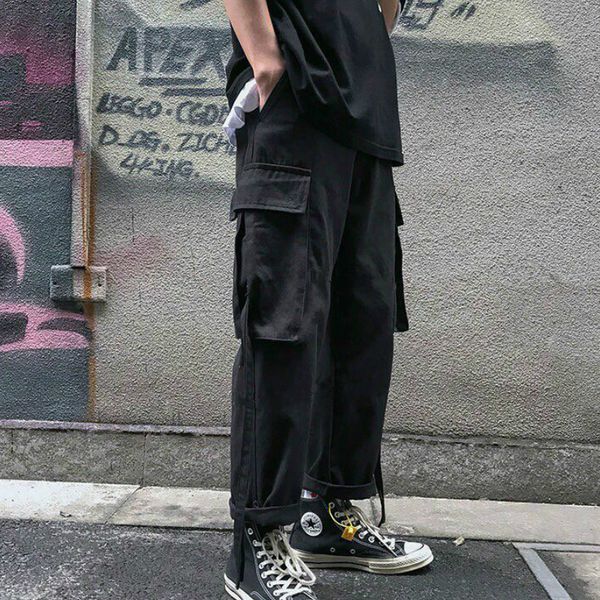 men casual pants pockets ankle-length leisure chic cargo trousers loose mens teens bundle all-match trendy korean style ulzzang, Black
men casual pants pockets ankle-length leisure chic cargo trousers loose mens teens bundle all-match trendy korean style ulzzang, Black
