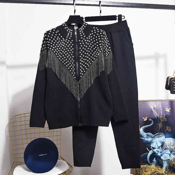 women's two piece pants black tracksuit set autumn beading tassel knitted cardigan coat casual long knitting outfits female el7o, White
women's two piece pants black tracksuit set autumn beading tassel knitted cardigan coat casual long knitting outfits female el7o, White