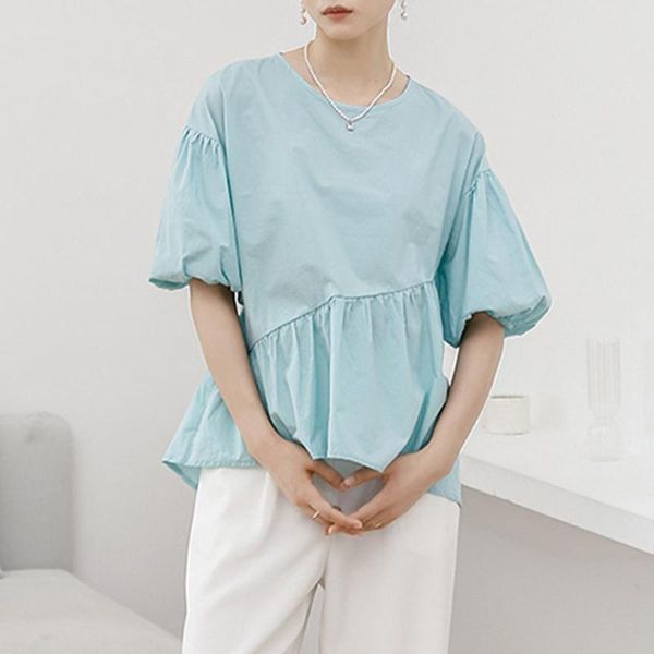 women's blouses & shirts summer 2021 korean fashion solid color simplicity folds round neck lantern sleeve blouse japanese style, White
women's blouses & shirts summer 2021 korean fashion solid color simplicity folds round neck lantern sleeve blouse japanese style, White