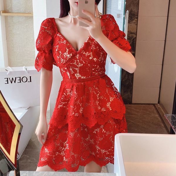 summer red water soluble lace women short puff sleeve v-neck backless hollow out ruffles mini cake dress vestidos 210416, Black;gray
summer red water soluble lace women short puff sleeve v-neck backless hollow out ruffles mini cake dress vestidos 210416, Black;gray