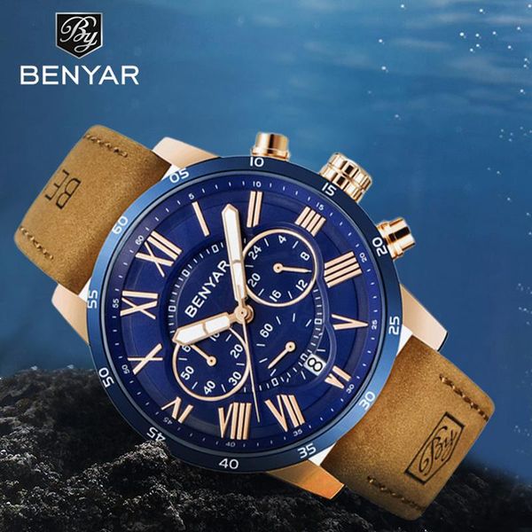wristwatches quartz men's watches benyar chronograph men sport wrist watch waterproof clock relogio masculino, Slivery;brown
wristwatches quartz men's watches benyar chronograph men sport wrist watch waterproof clock relogio masculino, Slivery;brown