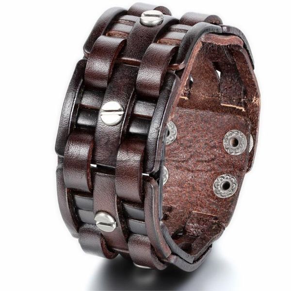 tennis brown leather bracelets rock punk wide for men jewelry accessory wholesale 9.7 inch adjustable, Golden;silver
tennis brown leather bracelets rock punk wide for men jewelry accessory wholesale 9.7 inch adjustable, Golden;silver