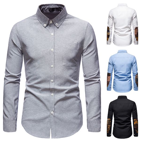 Men's oxford long turn down collar slices cardigan shirt color matching single-breasted tops, White;black
Men's oxford long turn down collar slices cardigan shirt color matching single-breasted tops, White;black
