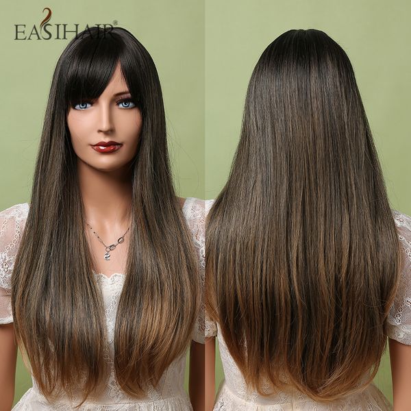 long brown ombre synthetic wigs with bangs straight hair wigs for women daily natural hair wigs heat resistant, Black
long brown ombre synthetic wigs with bangs straight hair wigs for women daily natural hair wigs heat resistant, Black