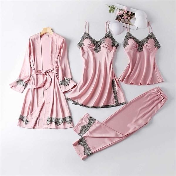 july's song 4 piece pajamas sets faux silk sleepwear elegant lace fashion spring autumn homewear 211116, Black;red
july's song 4 piece pajamas sets faux silk sleepwear elegant lace fashion spring autumn homewear 211116, Black;red