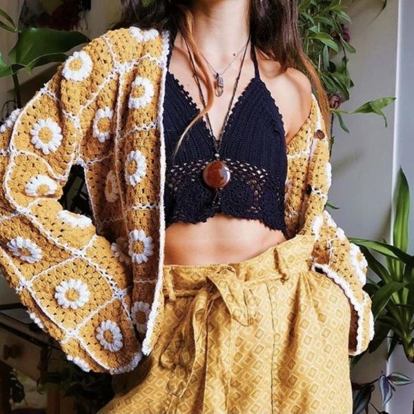 women's knits & tees retro plaid handmade crochet sweater cardigan long sleeved women clothing floral hollow single-breasted knitted ja, White