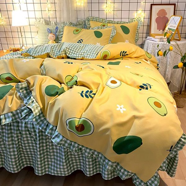 bedding sets 4pcs duvet cover set avocado korean princess style bed skirt thick king size plant flower cartoon pattern
bedding sets 4pcs duvet cover set avocado korean princess style bed skirt thick king size plant flower cartoon pattern