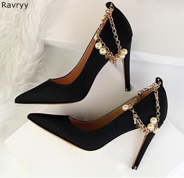wedding shoes woman high heel bling metal chains pearl decor string bead pumps pointed toe feamle stiletto heels dress, Black
wedding shoes woman high heel bling metal chains pearl decor string bead pumps pointed toe feamle stiletto heels dress, Black