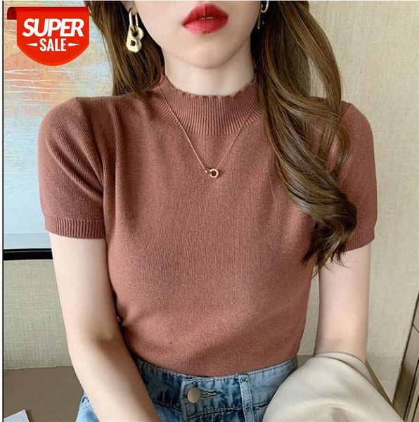 women's short-sleeved t-shirt half high neck knitted bottoming shirt with slim slimming knit #y03b, Black;gray
women's short-sleeved t-shirt half high neck knitted bottoming shirt with slim slimming knit #y03b, Black;gray