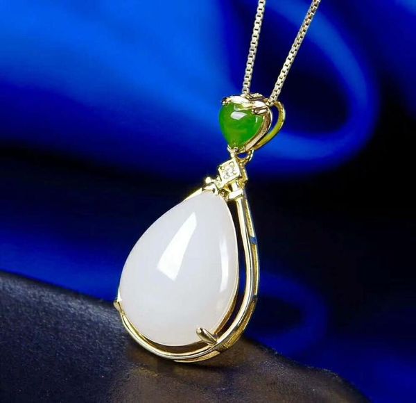 lockets hetian baiyu silver inlay pendant qinghai water drop series h27#