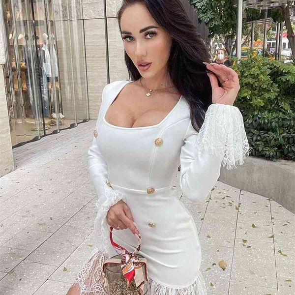 women designer lace white bandage dress ladies elegant long sleeve trumpet bodycon party vestido 210527, Black;gray
women designer lace white bandage dress ladies elegant long sleeve trumpet bodycon party vestido 210527, Black;gray