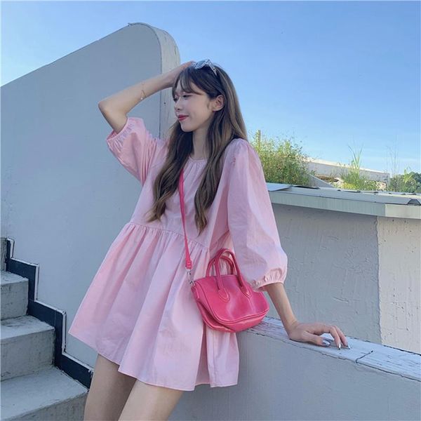 casual dresses mini dress 2021 women three quarter sleeve o-neck solid loose draw string summer sweet korean strap femme vestidos pink, Black;gray
casual dresses mini dress 2021 women three quarter sleeve o-neck solid loose draw string summer sweet korean strap femme vestidos pink, Black;gray