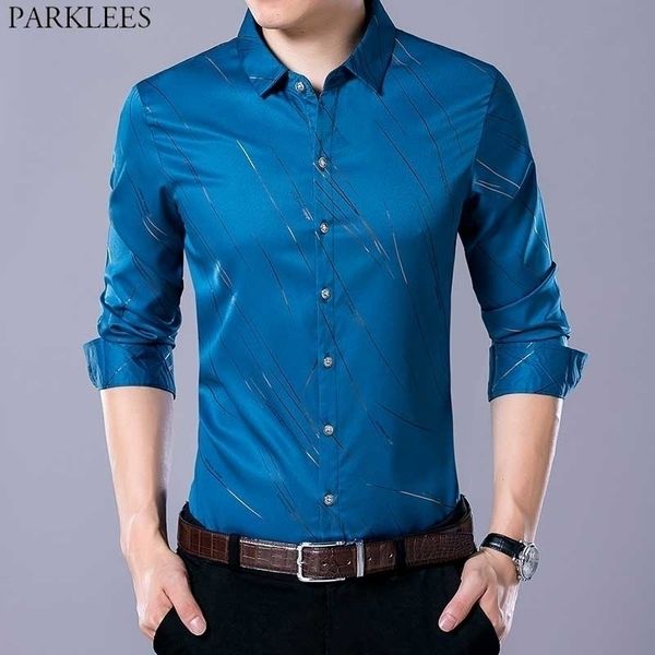 men's gold line print dress shirts spring slim fit long sleeve shirt man casual social business wedding chemise homme 210522, White;black
men's gold line print dress shirts spring slim fit long sleeve shirt man casual social business wedding chemise homme 210522, White;black