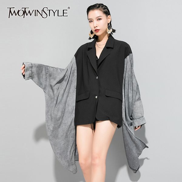 towtwinstyle loose patchwork irregular jacket for women notched bat sleeve korean casual jackets female autumn fashion 210524, Black;brown
towtwinstyle loose patchwork irregular jacket for women notched bat sleeve korean casual jackets female autumn fashion 210524, Black;brown