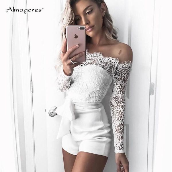 women's jumpsuits & rompers 2021 fashion women white shorts autumn long sleeve lace patchwork off shoulder chiffon hollow out playsuits, Black;white
women's jumpsuits & rompers 2021 fashion women white shorts autumn long sleeve lace patchwork off shoulder chiffon hollow out playsuits, Black;white