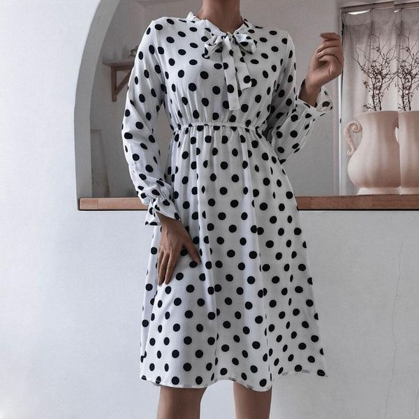 casual dresses white polka dots women 2021 fall elegant printing long sleeve bow neck a-line ladies party dress vestidos de mujer, Black;gray
casual dresses white polka dots women 2021 fall elegant printing long sleeve bow neck a-line ladies party dress vestidos de mujer, Black;gray