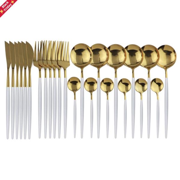 24pcs white gold dinnerware set 18/10 stainless steel knife fork spoon cutlery kitchen tableware flatware sets
24pcs white gold dinnerware set 18/10 stainless steel knife fork spoon cutlery kitchen tableware flatware sets