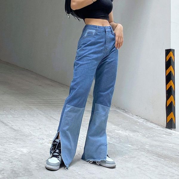women's pants european and american style personalized leg split color straight casual jeans, Blue
women's pants european and american style personalized leg split color straight casual jeans, Blue