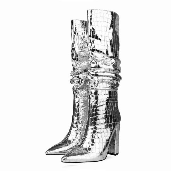 boots women slouchy knee high metallic crocodile print block heel pointed toe shoes, Black
boots women slouchy knee high metallic crocodile print block heel pointed toe shoes, Black