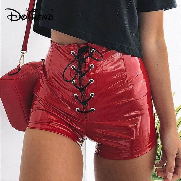 women's shorts pu leather high waisted women 2021 summer bodycon bandage casual female elastic waist lace up, White;black
women's shorts pu leather high waisted women 2021 summer bodycon bandage casual female elastic waist lace up, White;black