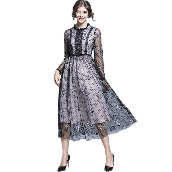 spring autumn women dress lace patchwork mesh flowers embroidery dots pattern runway long casual dresses, Black;gray
spring autumn women dress lace patchwork mesh flowers embroidery dots pattern runway long casual dresses, Black;gray