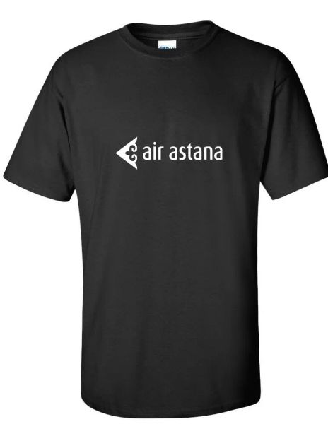 air astana white logo kazakhstan airline black cotton t-shirt, White;black 
air astana white logo kazakhstan airline black cotton t-shirt, White;black