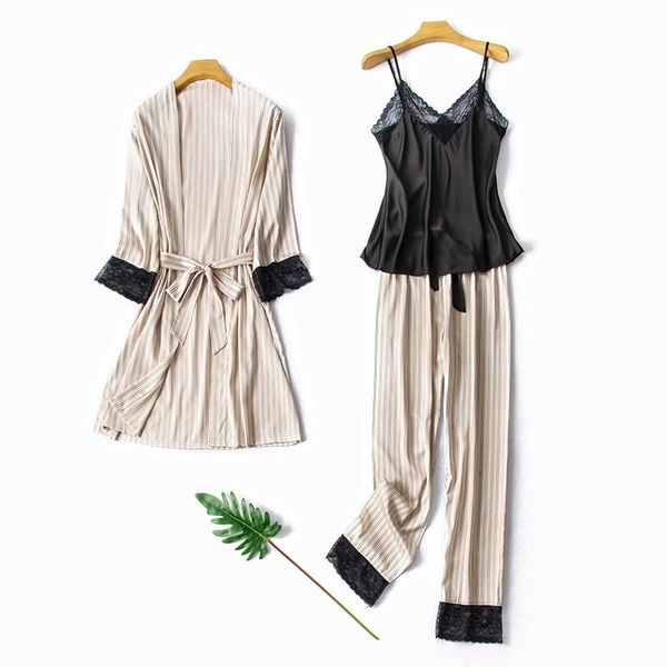 robe set women sleepwear satin striped nightwear lace kimono gown silky sleep suit lingerie home clothes women's, Black;red
robe set women sleepwear satin striped nightwear lace kimono gown silky sleep suit lingerie home clothes women's, Black;red