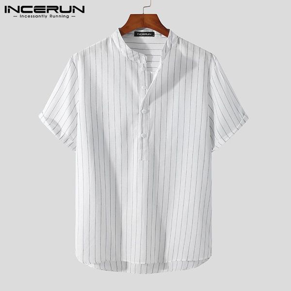 men's casual shirts 2021 men shirt striped stand collar breathable short sleeve clothing harajuku summer streetwear camisas 5xl incerun, White;black
men's casual shirts 2021 men shirt striped stand collar breathable short sleeve clothing harajuku summer streetwear camisas 5xl incerun, White;black