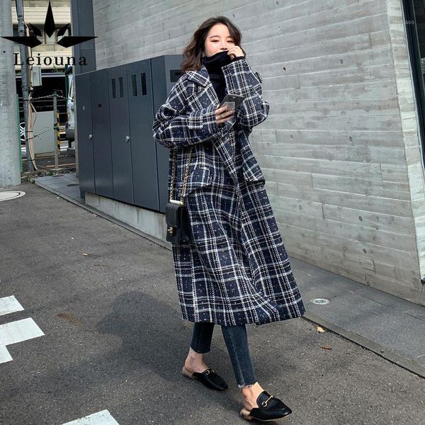 women's wool & blends leiouna 2021 fashion female winter woolen thicken tweed long style plaid retro stitching double-breasted lapel ja, Black
women's wool & blends leiouna 2021 fashion female winter woolen thicken tweed long style plaid retro stitching double-breasted lapel ja, Black