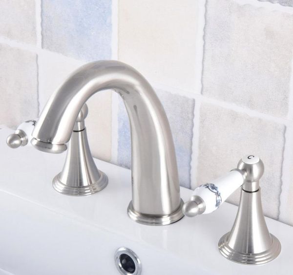brushed nickel brass deck mounted dual handles widespread bathroom 3 holes basin faucet mixer water taps mnf682 sink faucets
brushed nickel brass deck mounted dual handles widespread bathroom 3 holes basin faucet mixer water taps mnf682 sink faucets