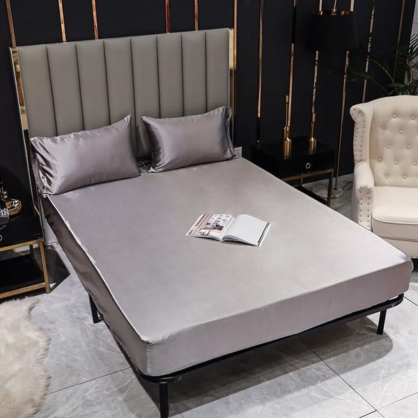 sheets & sets 2021 1 pc bed linen with elastic queen size gray color satin silk smooth fitted sheet double sabanas cama 150
sheets & sets 2021 1 pc bed linen with elastic queen size gray color satin silk smooth fitted sheet double sabanas cama 150