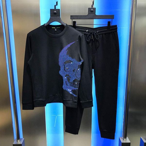 men's tracksuits gradient color sweatshirt design tracksuit 2-piece winter male handsome sets young pullover brand diamond skull men, Gray 
men's tracksuits gradient color sweatshirt design tracksuit 2-piece winter male handsome sets young pullover brand diamond skull men, Gray