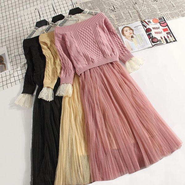 casual dresses 2021 spring female strapless mesh dress +stand collar lace stitching knit flare sleeve loose sweater women's two-piece s, Black;gray
casual dresses 2021 spring female strapless mesh dress +stand collar lace stitching knit flare sleeve loose sweater women's two-piece s, Black;gray