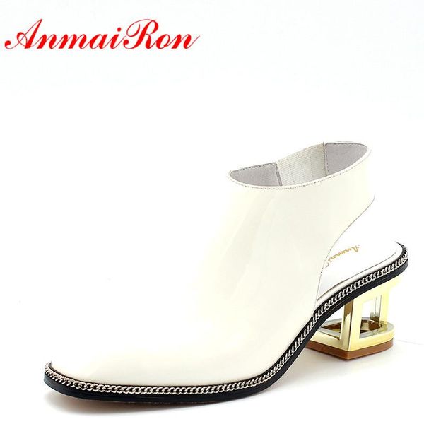 classic black summer shoes women med heels chain pumps fashion sandals leather white slingback woman dress