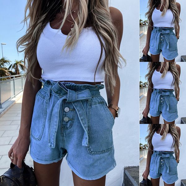 women's shorts jeans bandage summer, high waist elastic, button straight n95o, White;black
women's shorts jeans bandage summer, high waist elastic, button straight n95o, White;black