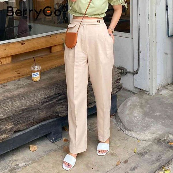 berrygo casual solid pleated button mid waist women pants pockets loose elasticity straight trousers elegant autumn 210513, Black;white
berrygo casual solid pleated button mid waist women pants pockets loose elasticity straight trousers elegant autumn 210513, Black;white