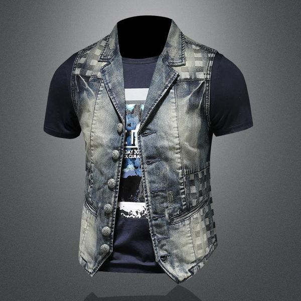 men spring autumn sleeveless denim jacket individual suit collar waistcoat cowboy vests men's, Black;white
men spring autumn sleeveless denim jacket individual suit collar waistcoat cowboy vests men's, Black;white
