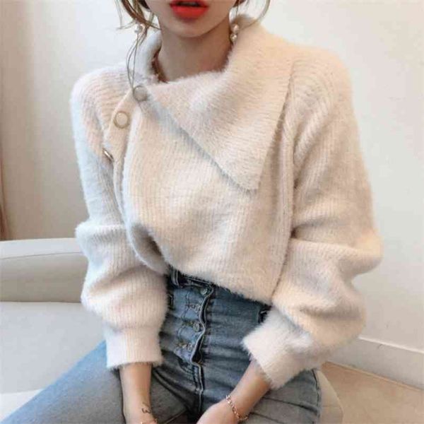 autumn winter korean women warm sweater buttons irregular collar knitted pullover causal pull femme jumpers 210514, White;black
autumn winter korean women warm sweater buttons irregular collar knitted pullover causal pull femme jumpers 210514, White;black
