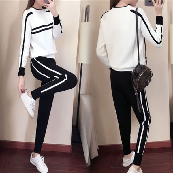 women's two piece pants knitting female sweater uit set knitted pullover high waist wide leg suit ptms, White
women's two piece pants knitting female sweater uit set knitted pullover high waist wide leg suit ptms, White