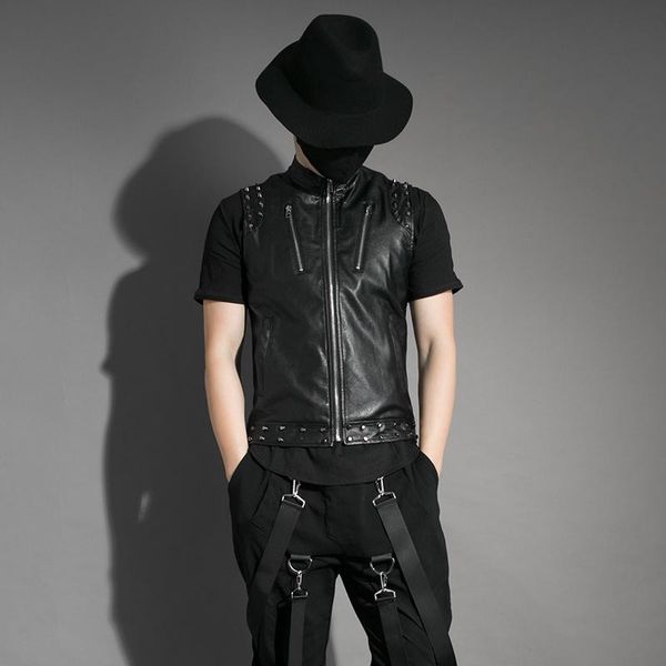 men's vests 2021 personality tide male hip hop rivet leather vest punk locomotive wind sleeveless slim clothing, Black;white
men's vests 2021 personality tide male hip hop rivet leather vest punk locomotive wind sleeveless slim clothing, Black;white