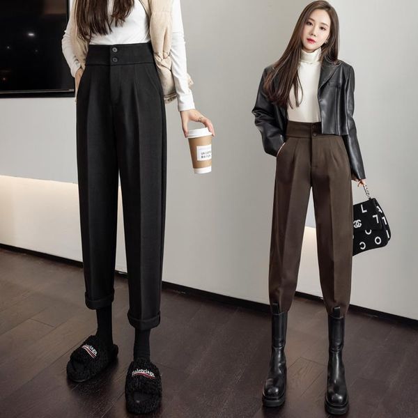 women's pants & capris limiguyue autumn winter women casual streetwear loose high waisted harem solid woolen black brown trousers k3389, Black;white
women's pants & capris limiguyue autumn winter women casual streetwear loose high waisted harem solid woolen black brown trousers k3389, Black;white