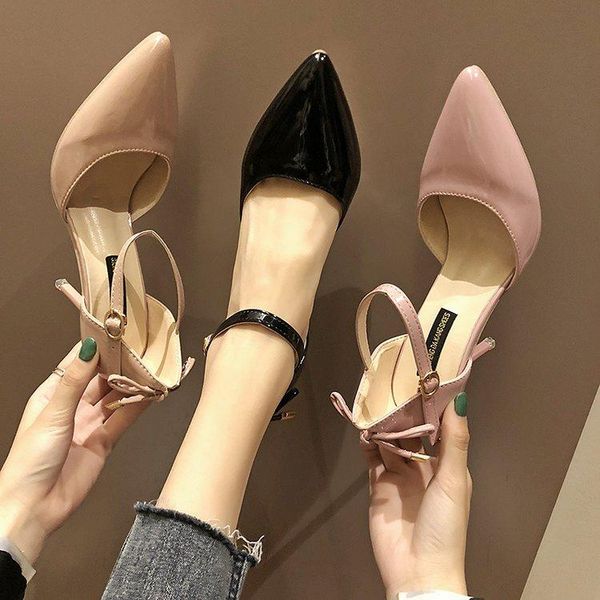 dress shoes spring trend wild nude high heels female pointed stiletto bow single one button sandals, Black
dress shoes spring trend wild nude high heels female pointed stiletto bow single one button sandals, Black