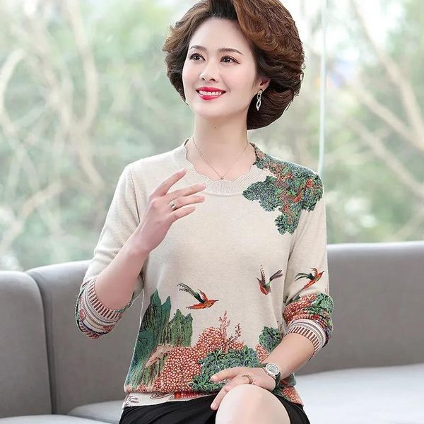 women's sweaters middle-aged and pullovers 2021 plus size female bottoming shirt o-neck elegant print sweater mother knitwear, White;black
women's sweaters middle-aged and pullovers 2021 plus size female bottoming shirt o-neck elegant print sweater mother knitwear, White;black