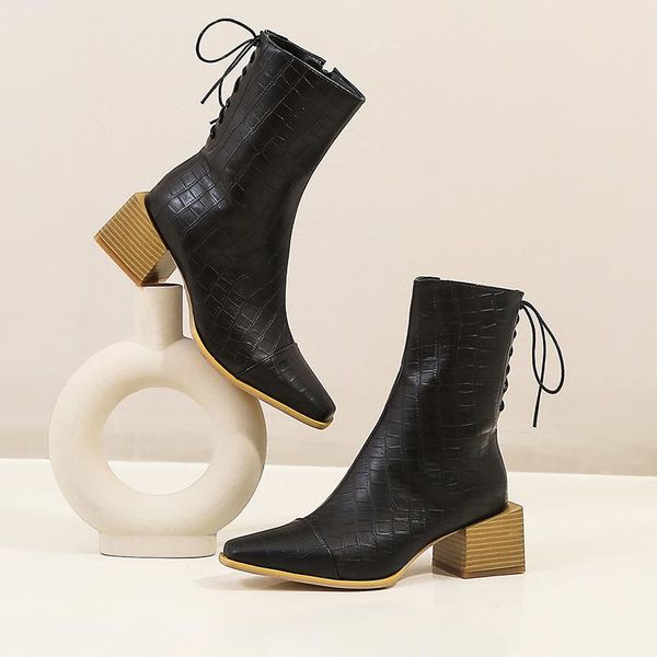 autumn and winter boots children's women's heel lace side zipper western british style short women, Black
autumn and winter boots children's women's heel lace side zipper western british style short women, Black