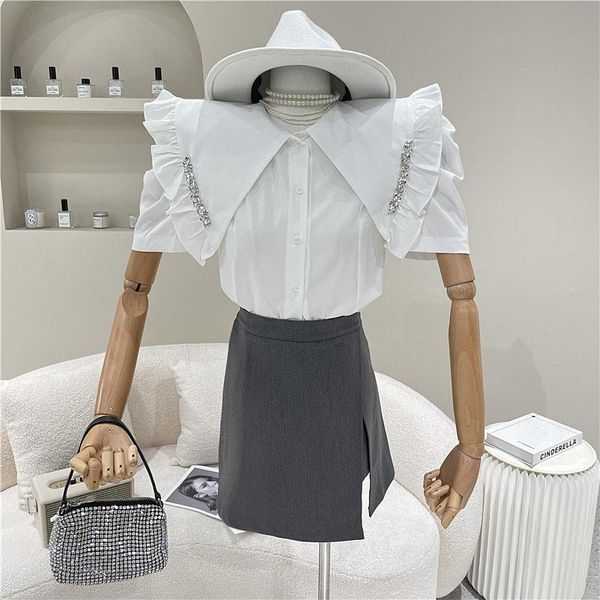 women's blouses & shirts clothing summer 2021 fashion versatile design diamond puff sleeve short shirt doll collar top, White
women's blouses & shirts clothing summer 2021 fashion versatile design diamond puff sleeve short shirt doll collar top, White