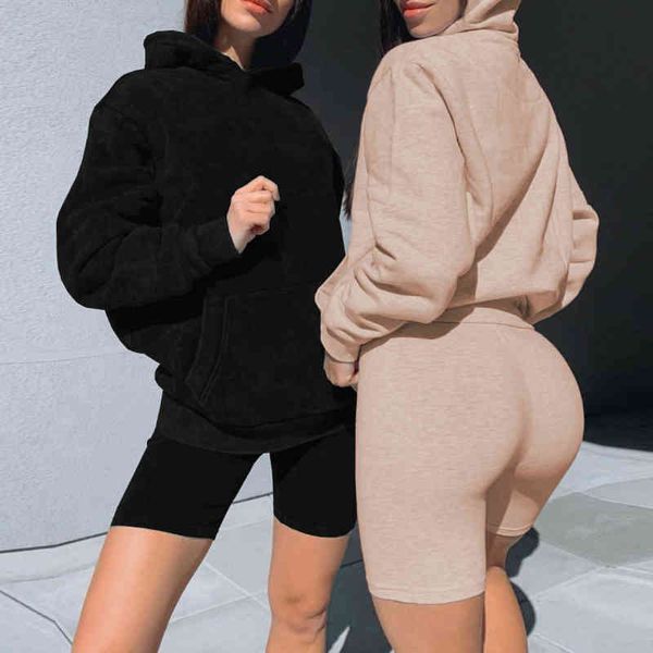 new long sleeve women's suit solid color hooded loose sports suit casual home shorts set autumn clothes 210413, White
new long sleeve women's suit solid color hooded loose sports suit casual home shorts set autumn clothes 210413, White