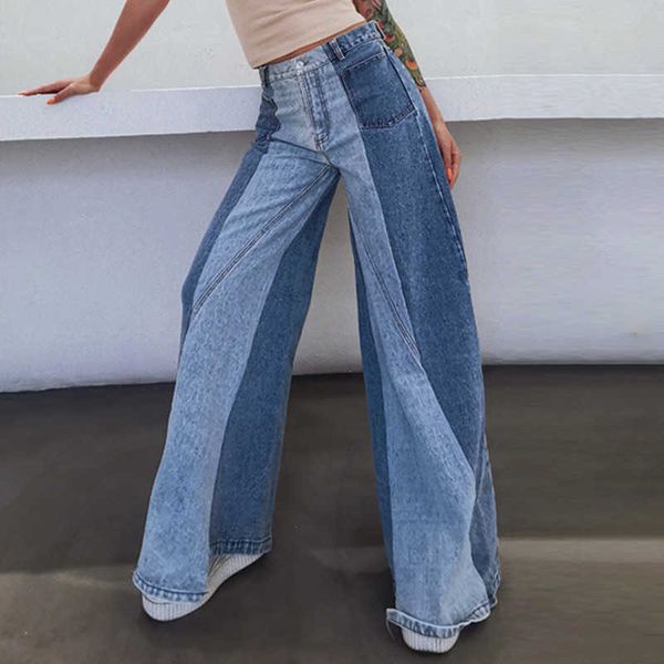 fabpop patchwork fit color loose denim trousers for women high waist straight blue wide leg pants female jeans gb617 210709
fabpop patchwork fit color loose denim trousers for women high waist straight blue wide leg pants female jeans gb617 210709