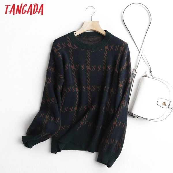 women green plaid pattern knitted sweater jumper lantern long sleeve female oversize pullovers chic bc119 210416, White;black
women green plaid pattern knitted sweater jumper lantern long sleeve female oversize pullovers chic bc119 210416, White;black