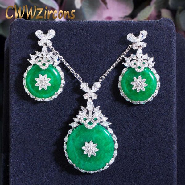 vintage dangle drop round cz pendant necklace and earring set for women green cubic zircon crystal party jewelry t456 210714, Silver
vintage dangle drop round cz pendant necklace and earring set for women green cubic zircon crystal party jewelry t456 210714, Silver