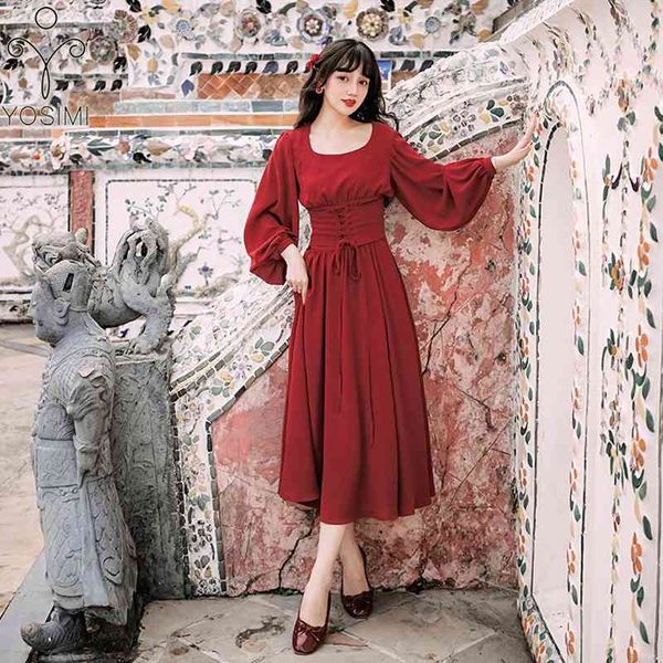 yosimi autumn red long women dress vintage full sleeve mid-calf empire female dresses sashes square collar lantern 210604, Black;gray
yosimi autumn red long women dress vintage full sleeve mid-calf empire female dresses sashes square collar lantern 210604, Black;gray